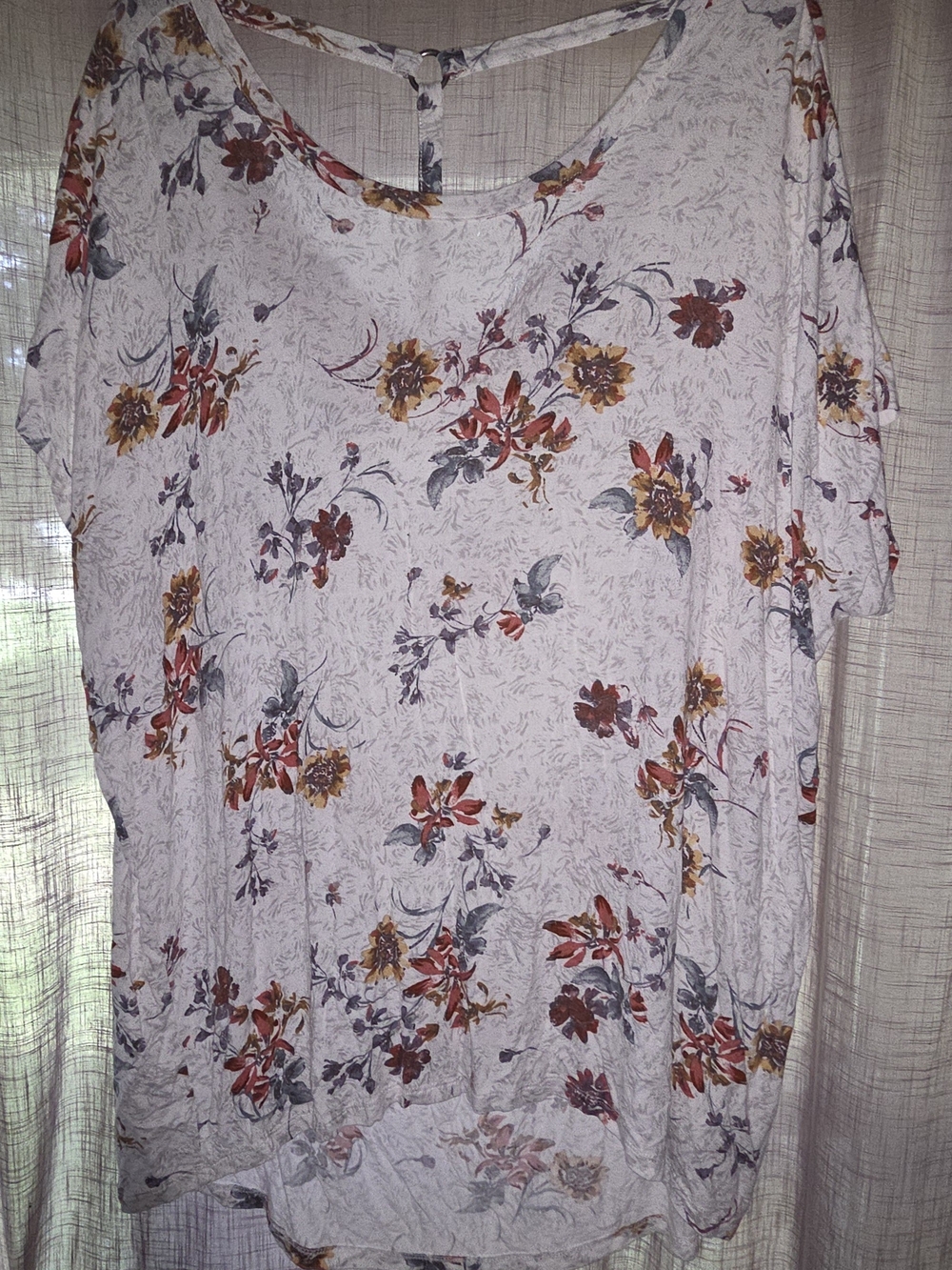 Maurices Women's Floral Short Sleeve Top - Cream with Rust & Mustard Flowers